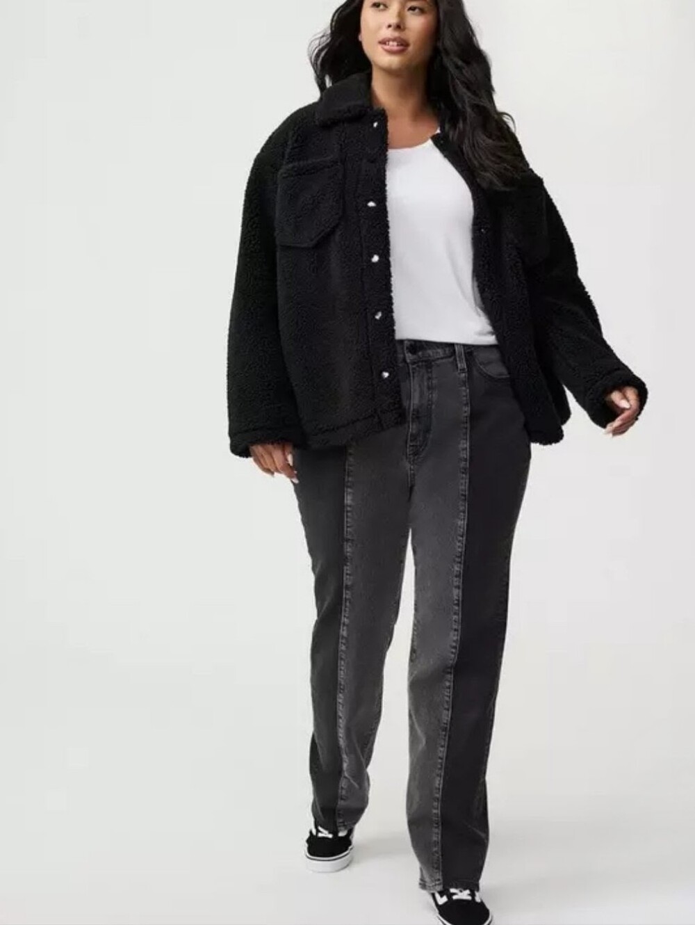 Torrid Black Snap Button Front Sherpa Shacket Chest Pockets 2X - Picture 4 of 11